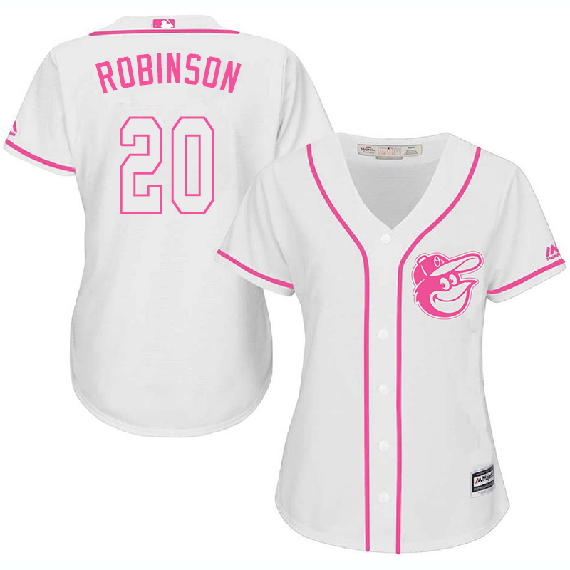 Orioles 20 Frank Robinson White Pink Women Cool Base Jersey