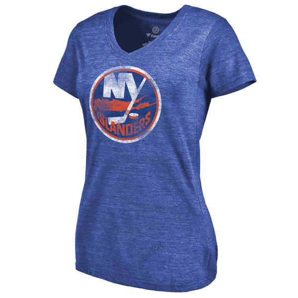 New York Islanders Women's Distressed Team Primary Logo Tri Blend T-Shirt Royal