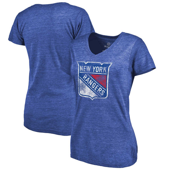 New York Rangers Women's Distressed Team Primary Logo Tri Blend T-Shirt Blue