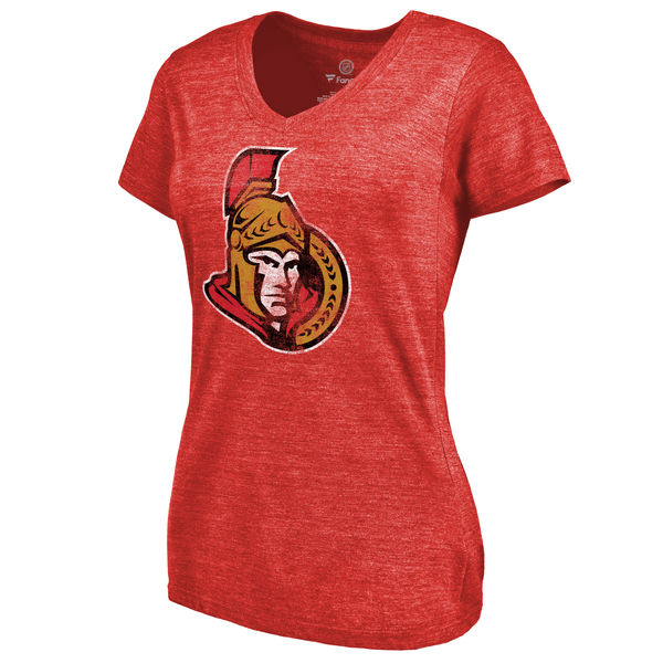 Ottawa Senators Women's Distressed Team Primary Logo Tri Blend T-Shirt Red