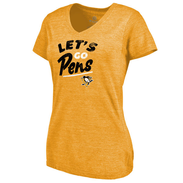 Pittsburgh Penguins Women's Hometown Collection Let's Go Tri Blend V Neck T-Shirt Gold