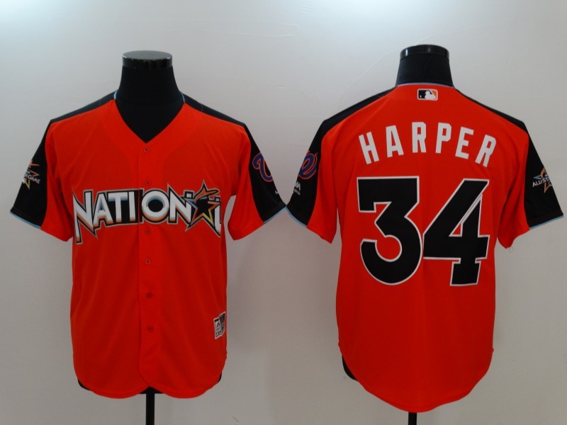 National League 34 Bryce Harper Orange 2017 MLB All-Star Game Home Run Derby Player Jersey