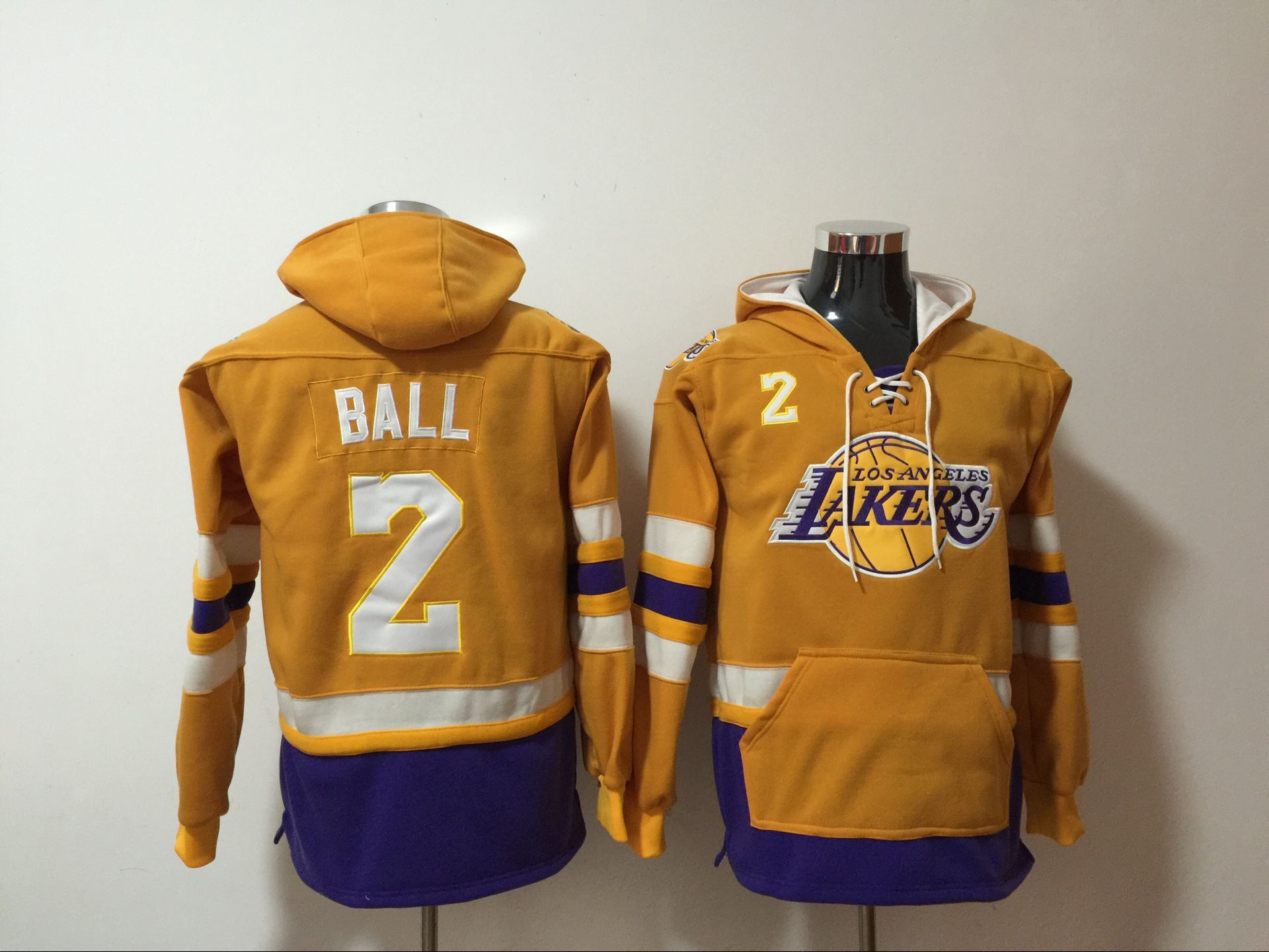Los Angeles Lakers 2 Lonzo Ball Yellow All Stitched Hooded Sweatshirt