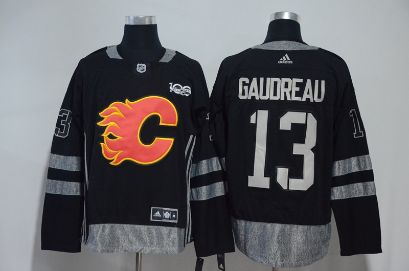 Flames 13 Johnny Gaudreau Black 1917-2017 100th Anniversary Adidas Jersey