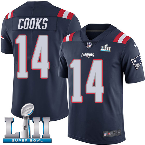 Nike Patriots 14 Brandin Cooks Navy 2018 Super Bowl LII Youth Corlor Rush Limited Jersey