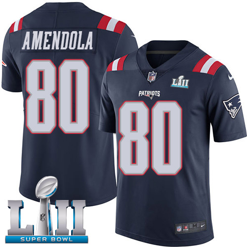 Nike Patriots 80 Danny Amendola Navy 2018 Super Bowl LII Youth Corlor Rush Limited Jersey