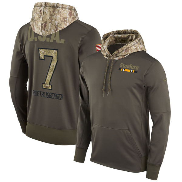 Nike Steelers 7 Ben Roethlisberger Olive Salute To Service Pullover Hoodie