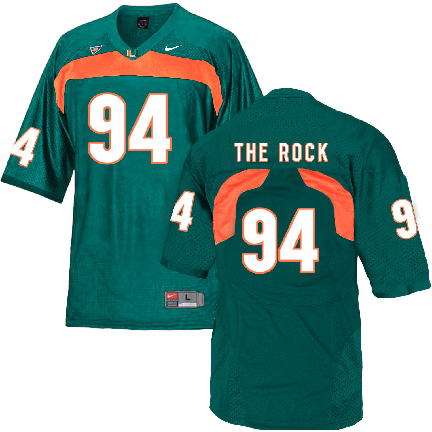 Miami Hurricanes 94 The Rock Green College Football Jersey