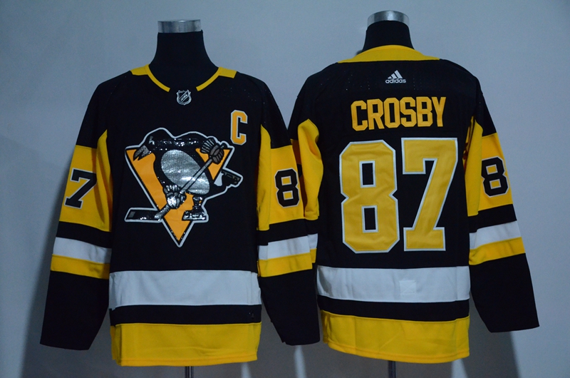 Penguins 87 Sidney Crosby Black Glittery Edition Adidas Jersey