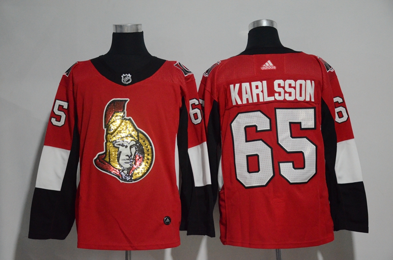 Senators 65 Erik Karlsson Red Glittery Edition Adidas Jersey