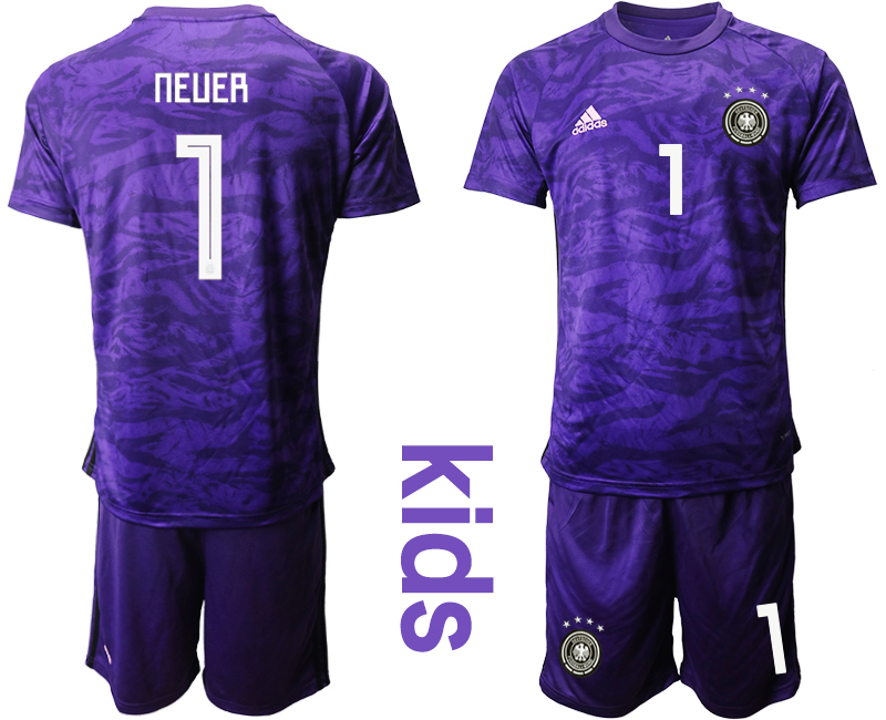 2019-20 Germany 1 NEUER Purple Goalkeeper Youth Soccer Jersey