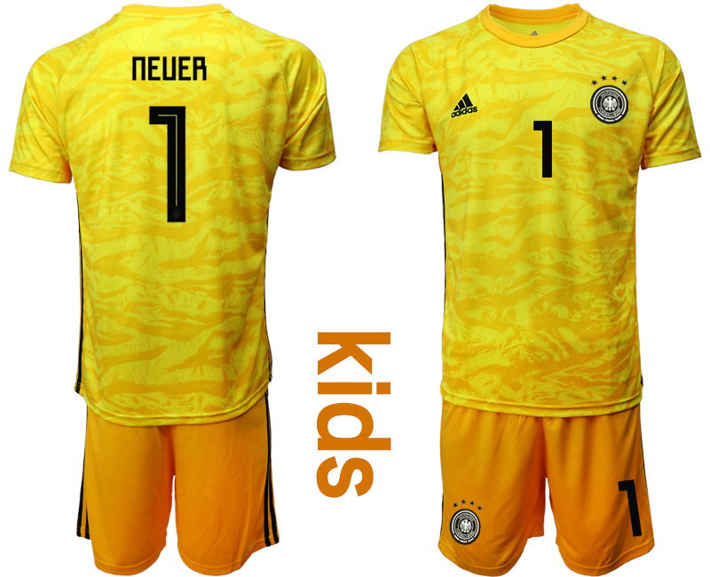 2019-20 Germany 1 NEUER Yellow Goalkeeper Youth Soccer Jersey