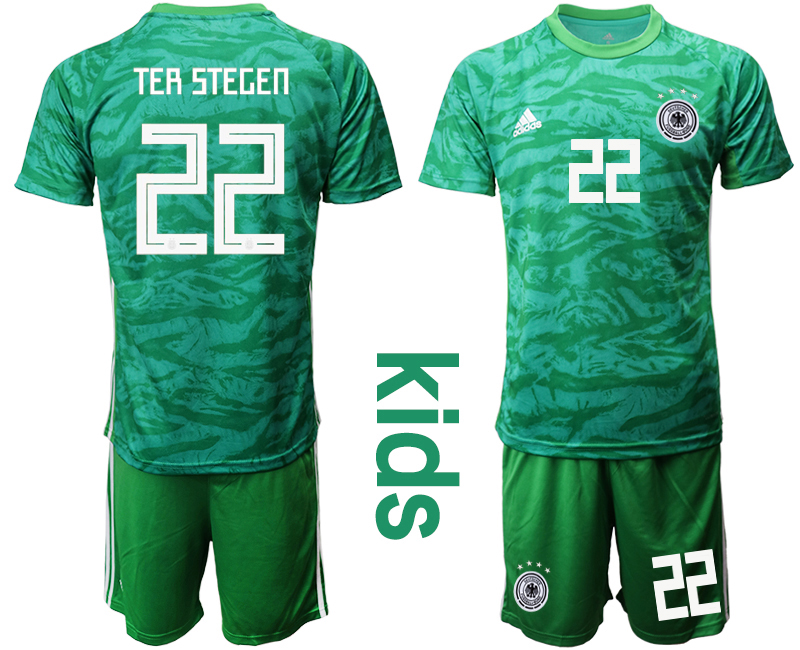 2019-20 Germany 22 ter TER STEGEN Green Goalkeeper Youth Soccer Jersey