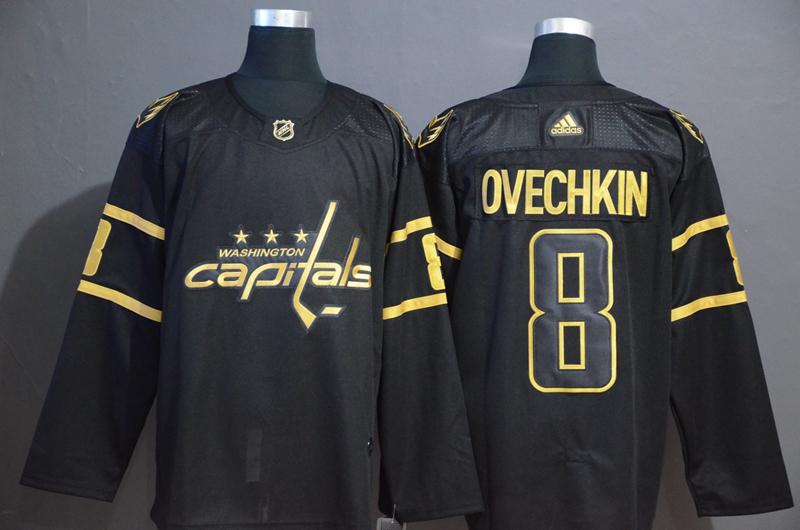 Capitals 8 Alexander Ovechkin Black Gold Adidas Jersey
