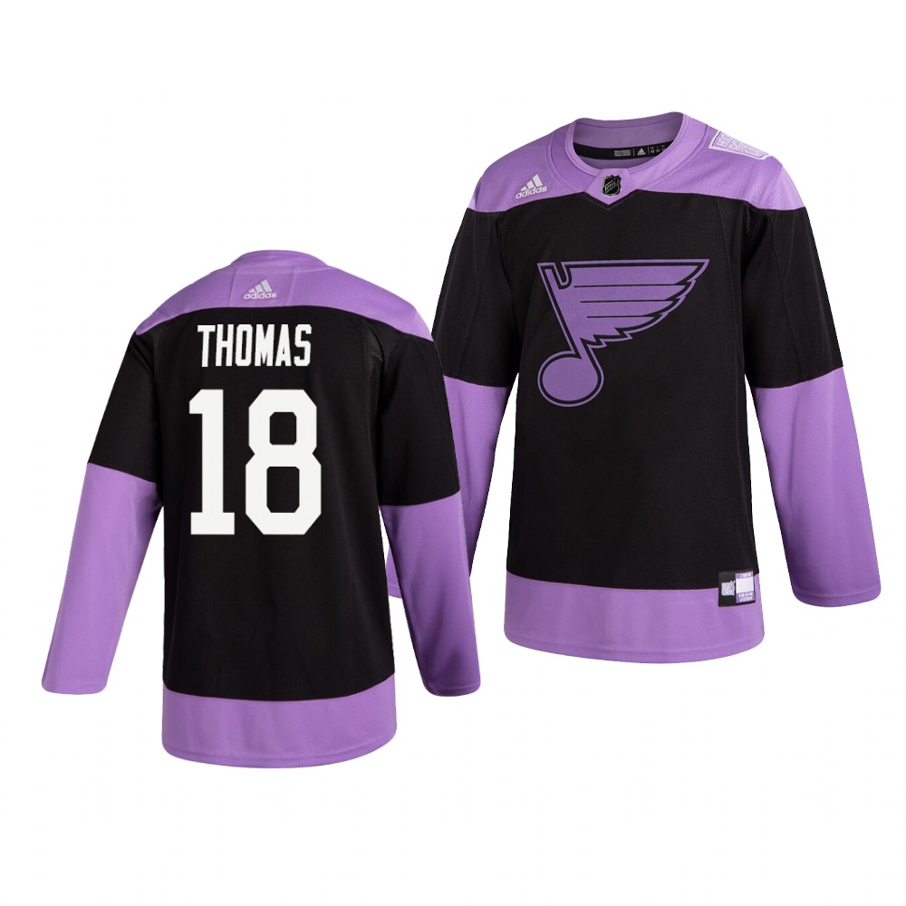 Blues 18 Robert Thomas Black Purple Hockey Fights Cancer Adidas Jersey