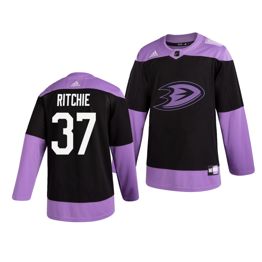 Ducks 37 Nick Ritchie Black Purple Hockey Fights Cancer Adidas Jersey