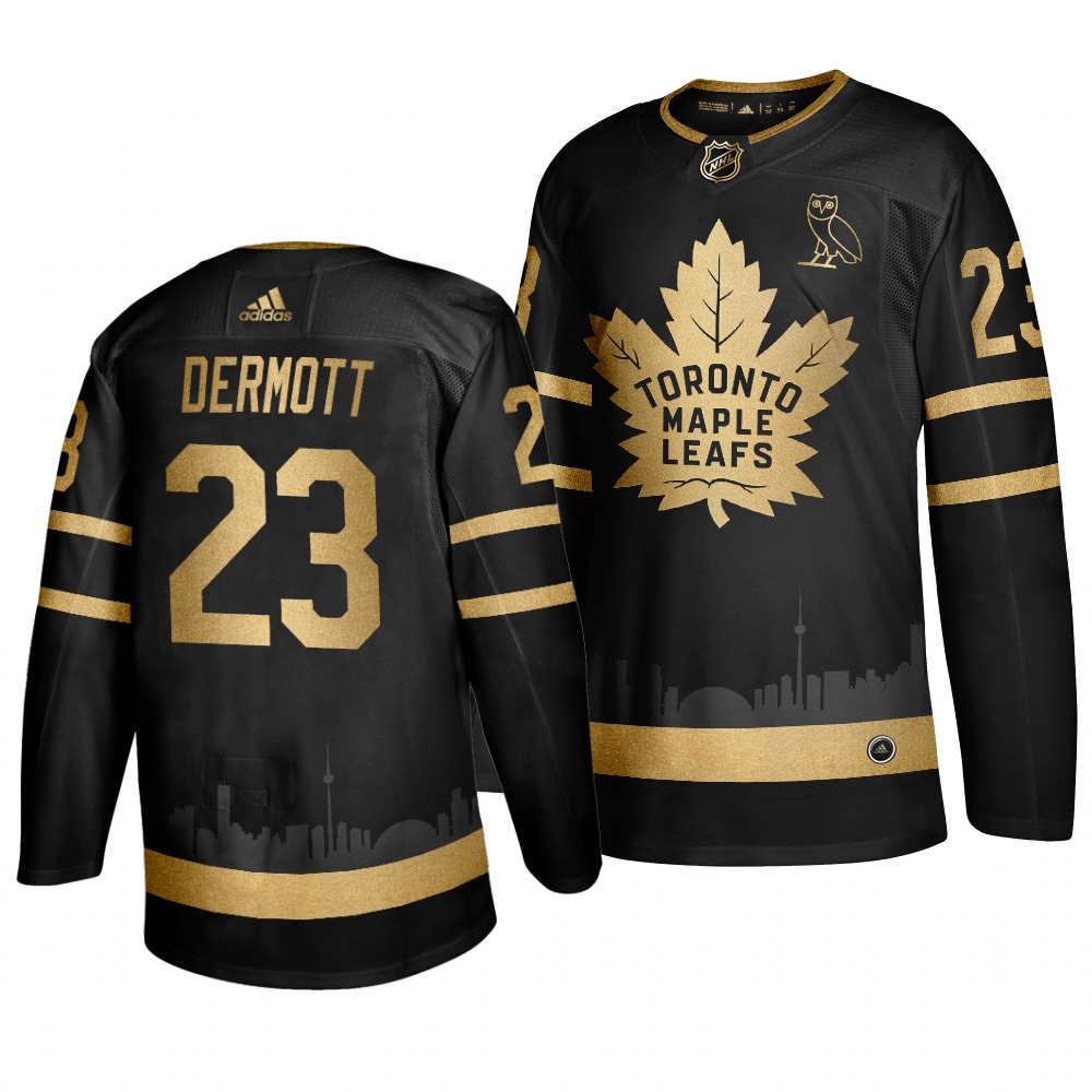 Maple Leafs 23 Travis Dermott Black With Special Glittery Logo Adidas Jersey
