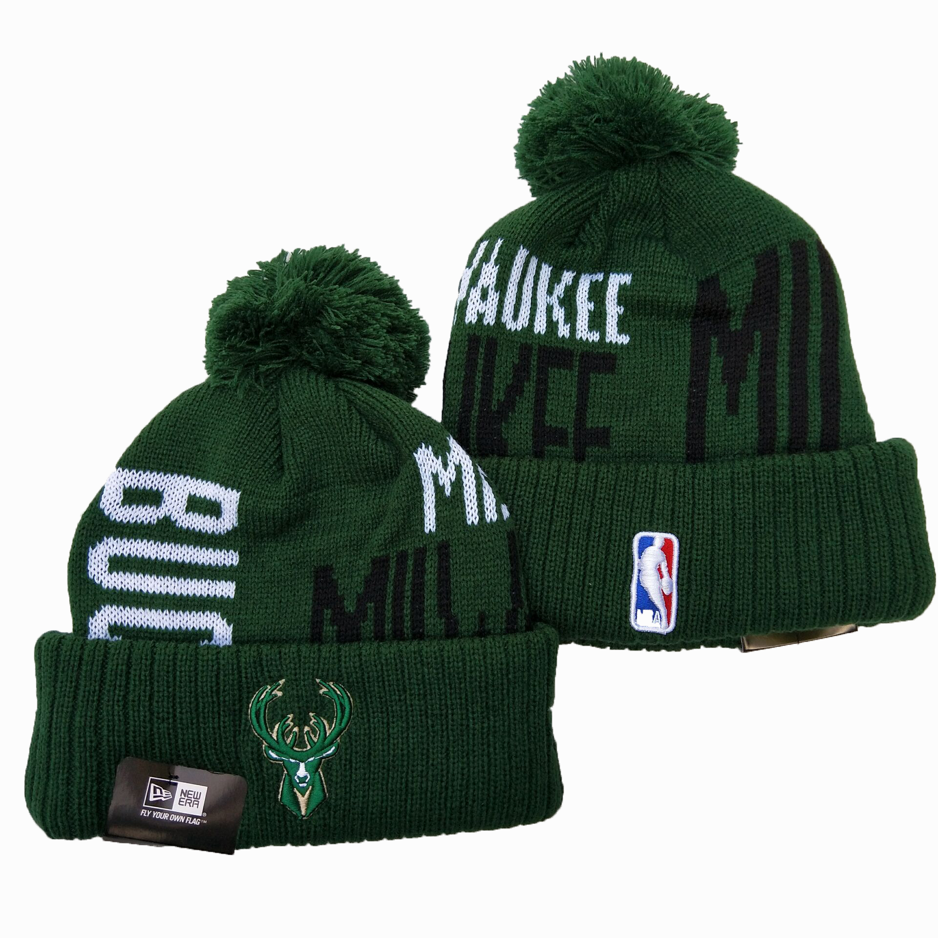 Bucks Team Logo Green Wordmark Cuffed Pom Knit Hat YD