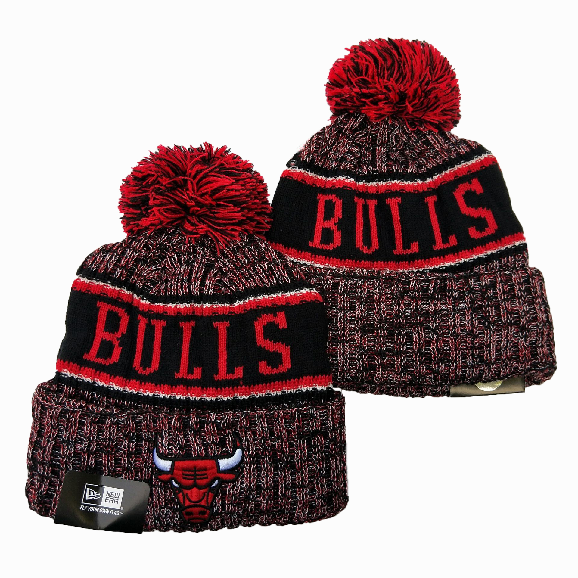 Bulls Team Logo Red Wordmark Cuffed Pom Knit Hat YD