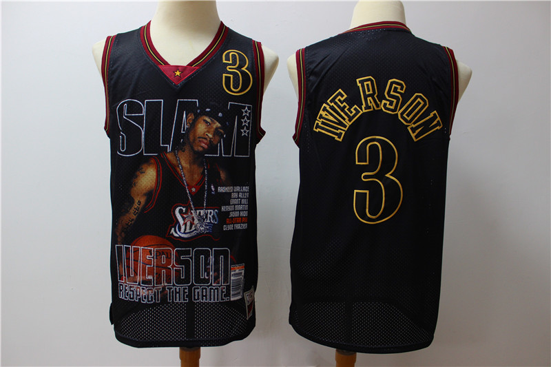 76ers 3 Allen Iverson Black Hardwood Classics Limited Edition Jersey