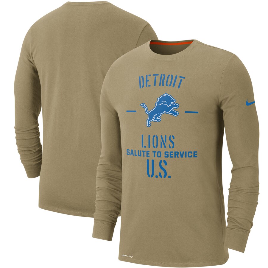 Men's Detroit Lions Nike Tan 2019 Salute to Service Sideline Performance Long Sleeve Shirt