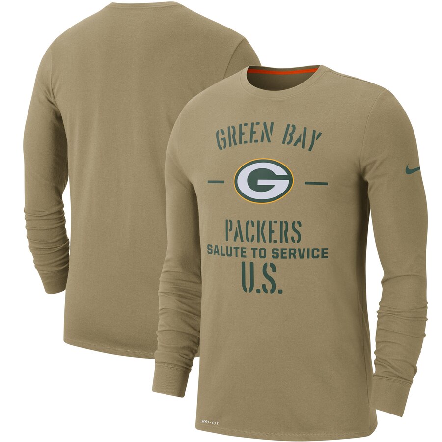 Men's Green Bay Packers Nike Tan 2019 Salute to Service Sideline Performance Long Sleeve Shirt