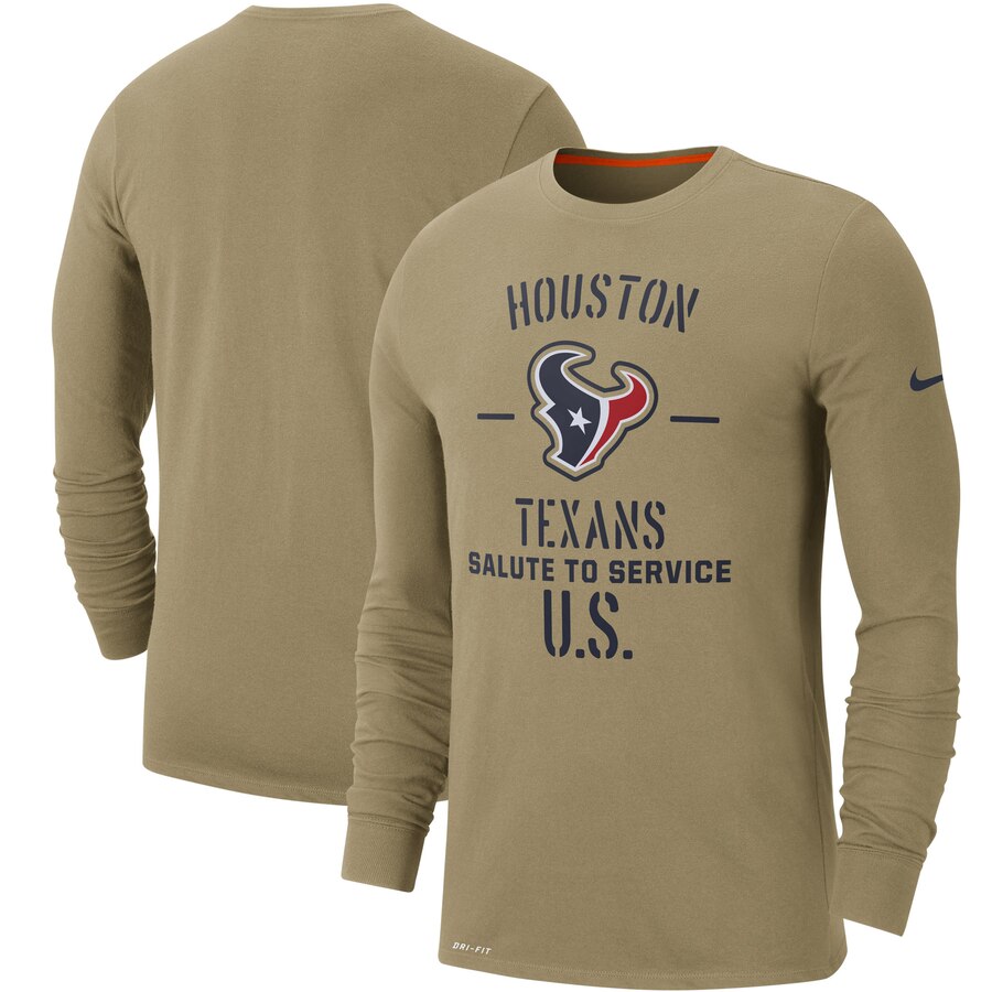 Men's Houston Texans Nike Tan 2019 Salute to Service Sideline Performance Long Sleeve Shirt