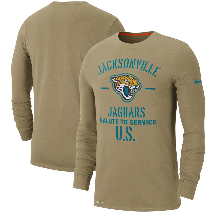 Men's Jacksonville Jaguars Nike Tan 2019 Salute to Service Sideline Performance Long Sleeve Shirt