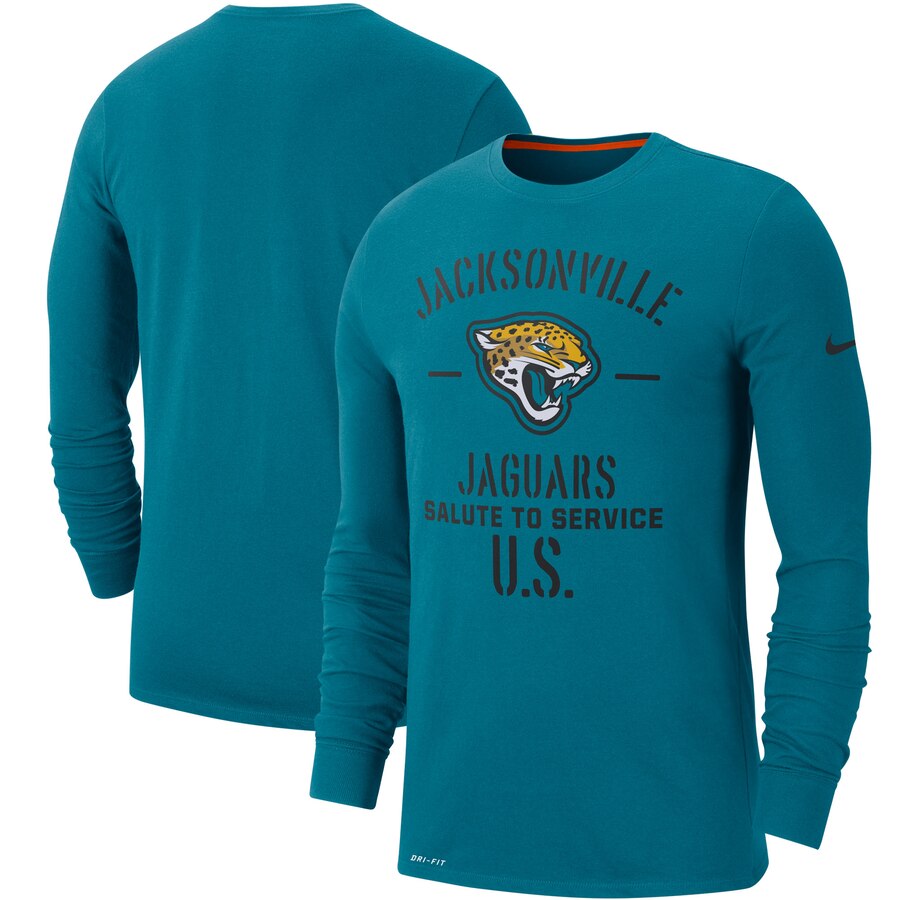 Men's Jacksonville Jaguars Nike Teal 2019 Salute to Service Sideline Performance Long Sleeve Shirt