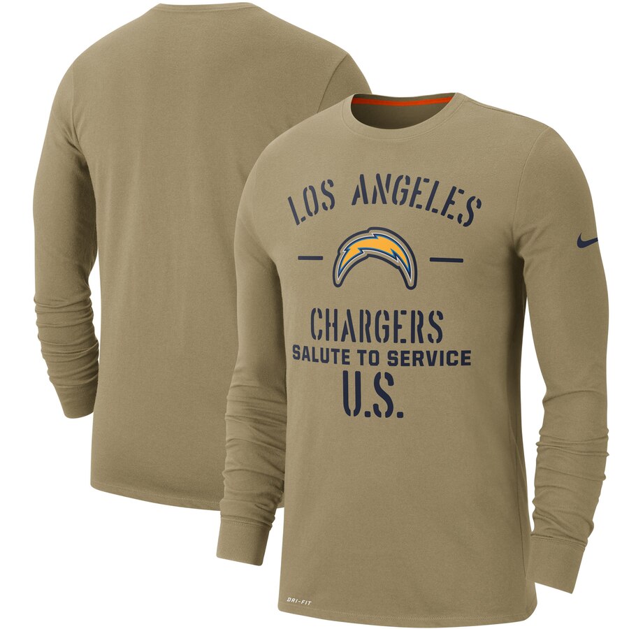 Men's Los Angeles Chargers Nike Tan 2019 Salute to Service Sideline Performance Long Sleeve Shirt