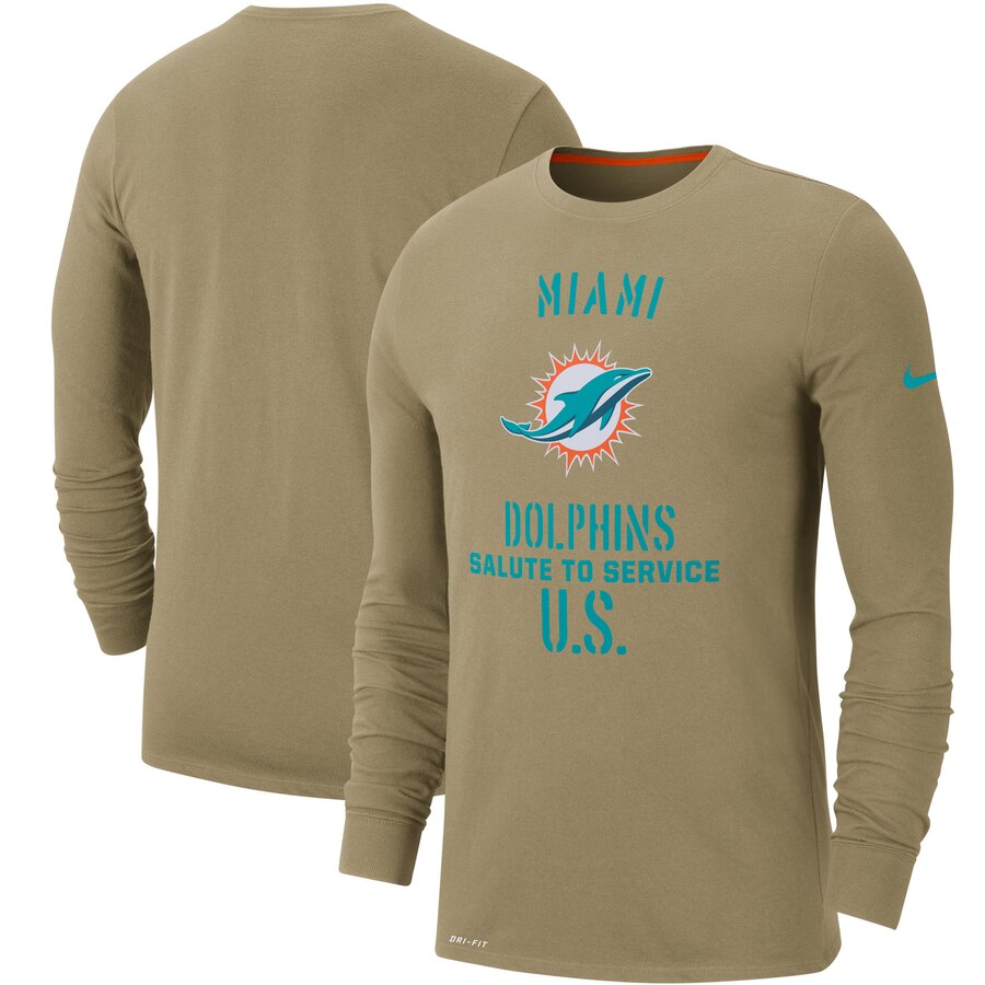 Men's Miami Dolphins Nike Tan 2019 Salute to Service Sideline Performance Long Sleeve Shirt