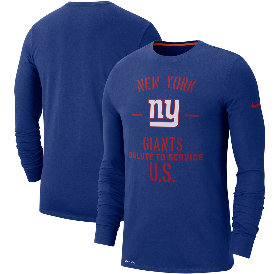 Men's New York Giants Nike Royal 2019 Salute to Service Sideline Performance Long Sleeve Shirt