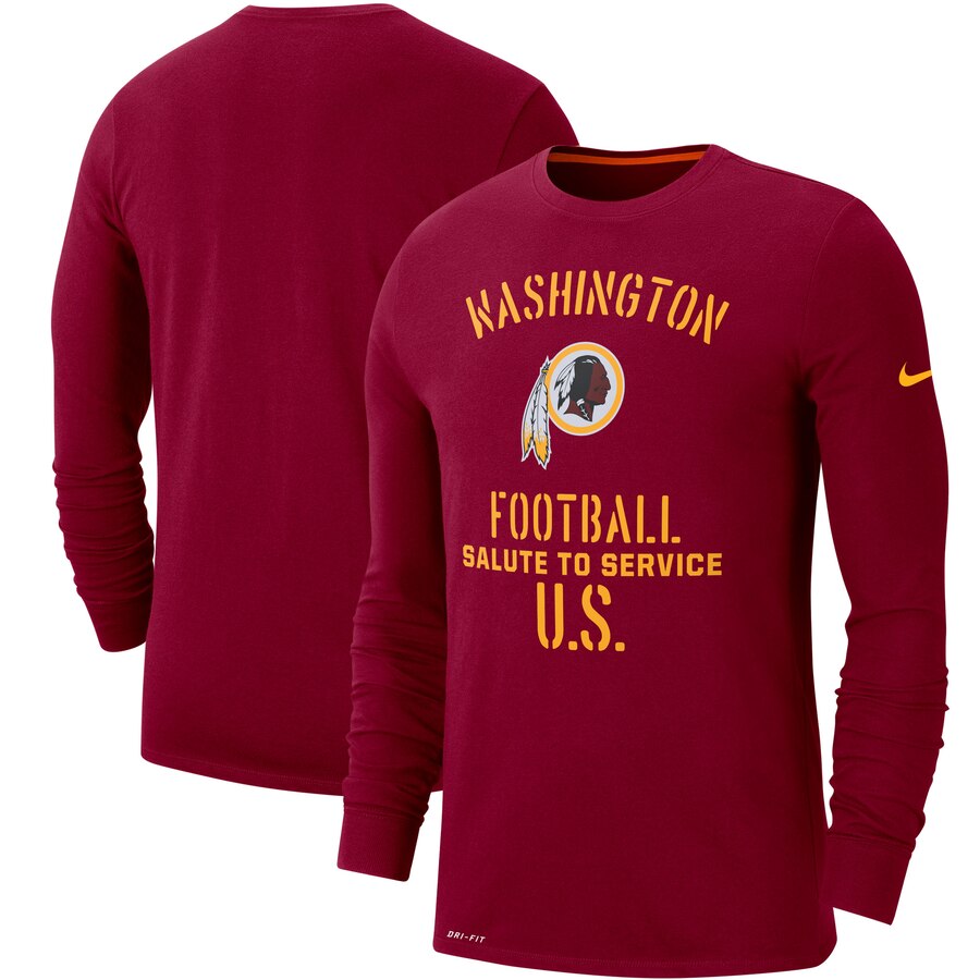 Men's Washington Redskins Nike Burgundy 2019 Salute to Service Sideline Performance Long Sleeve Shirt