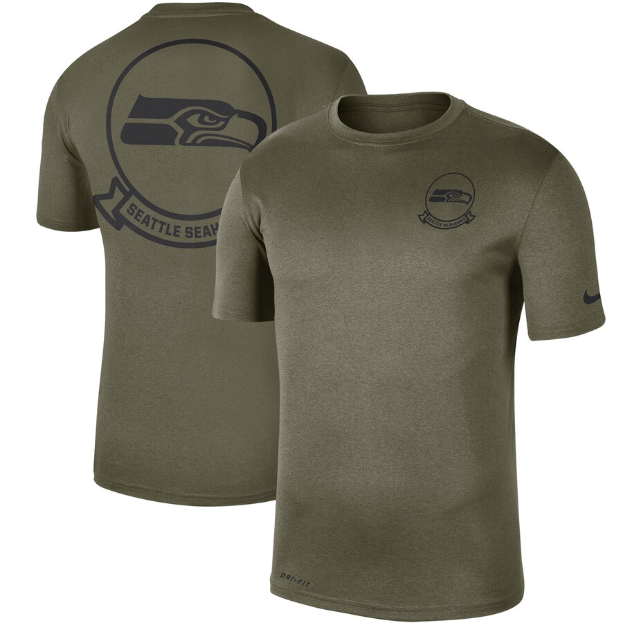 Men's Seattle Seahawks Nike Olive 2019 Salute to Service Sideline Seal Legend Performance T-Shirt