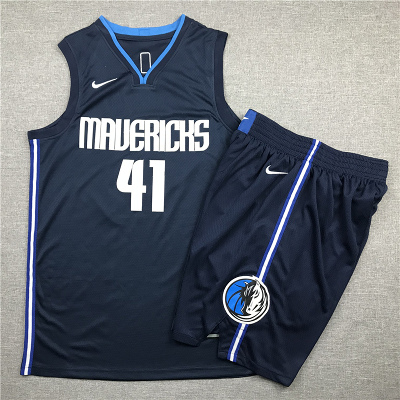 Mavericks 41 Dirk Nowitzki Navy Nike Swingman Jersey(With Shorts)