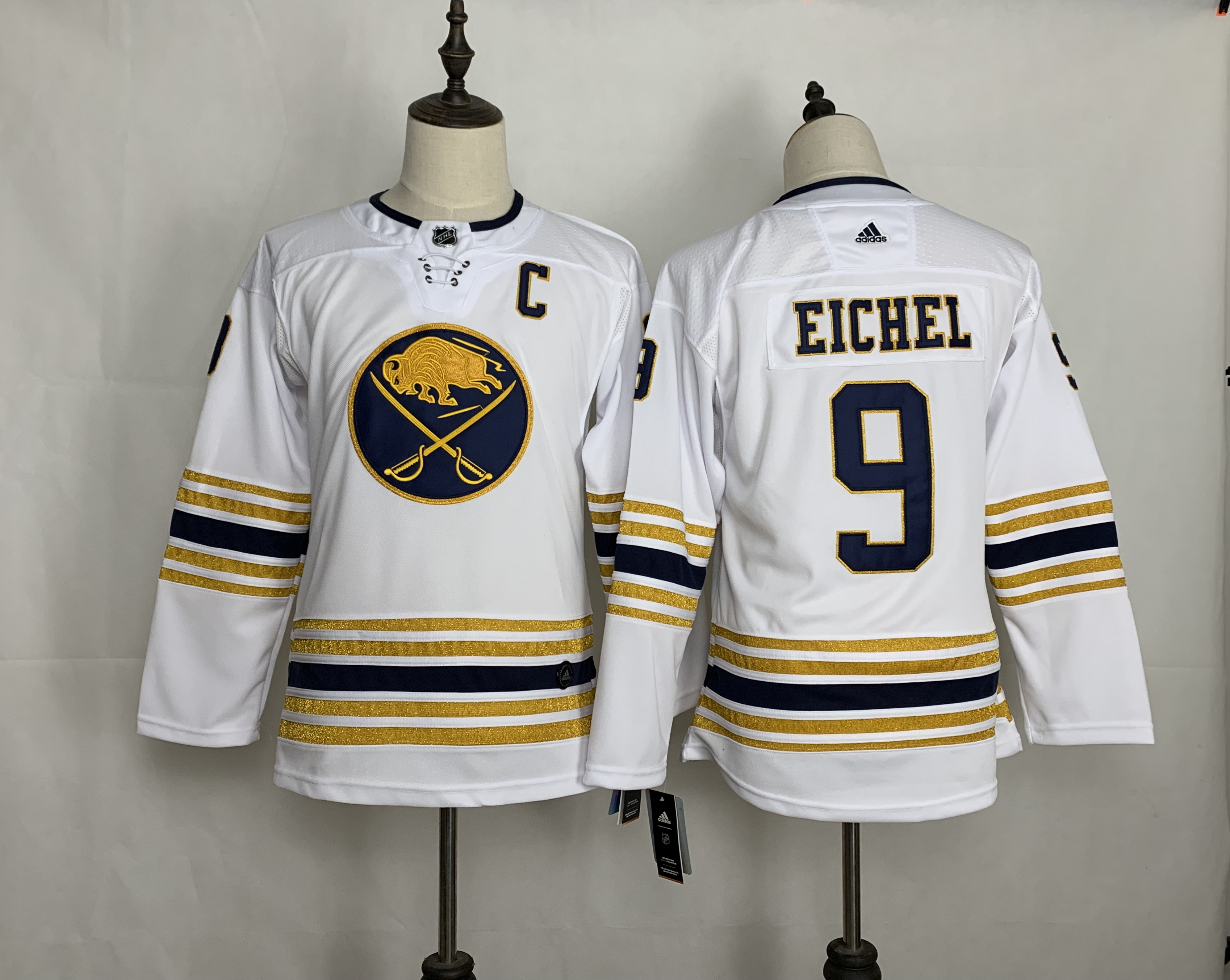 Sabres 9 Jack Eichel White Youth 50th anniversary Adidas Jersey