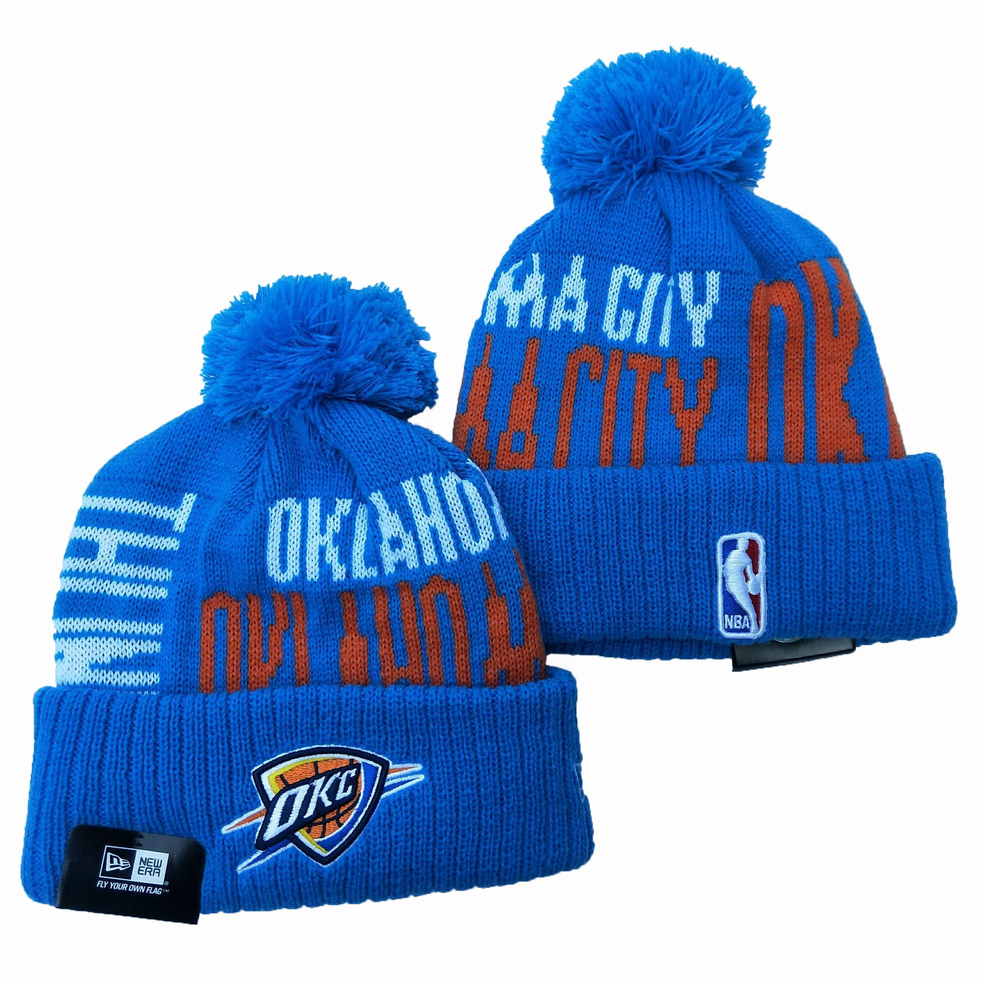 Oklahoma City Thunder Team Logo Blue Pom Knit Hat YD