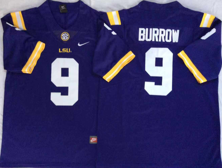 LSU Tigers 9 Joe Burrow Purple Nike College Football Jersey