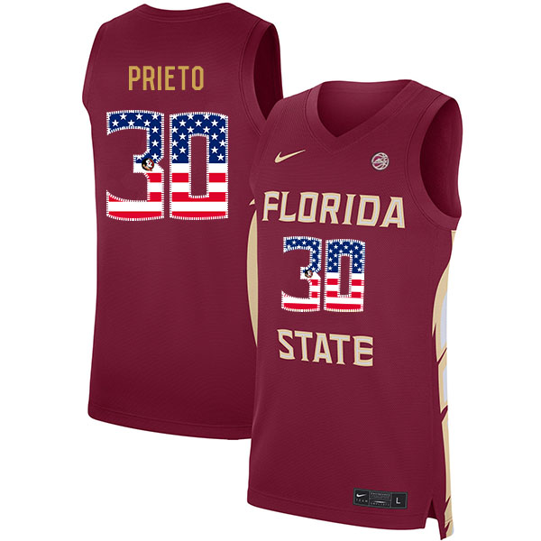 Florida State Seminoles 30 Harrison Prieto Red Nike USA Flag Basketball College Jersey