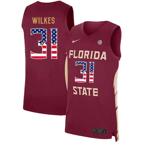 Florida State Seminoles 31 Wyatt Wilkes Red Nike USA Flag Basketball College Jersey