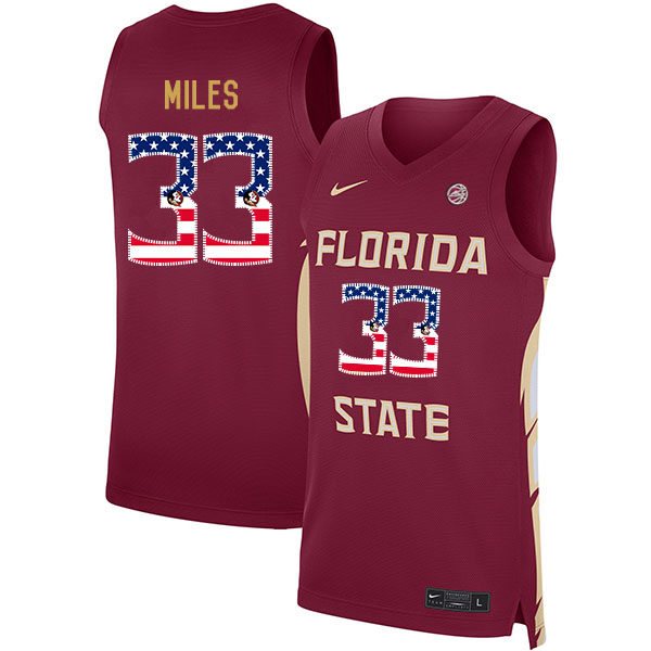 Florida State Seminoles 33 Will Miles Red Nike USA Flag Basketball College Jersey