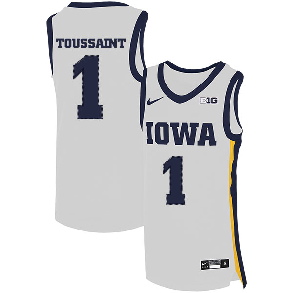 Iowa Hawkeyes 1 Joe Toussaint White Nike Basketball College Jersey