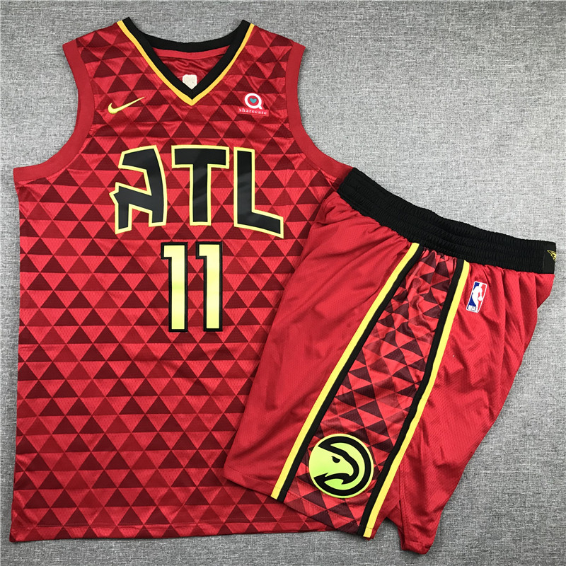 Hawks 11 Trae Young Red Nike Swingman Jersey(With Shorts)