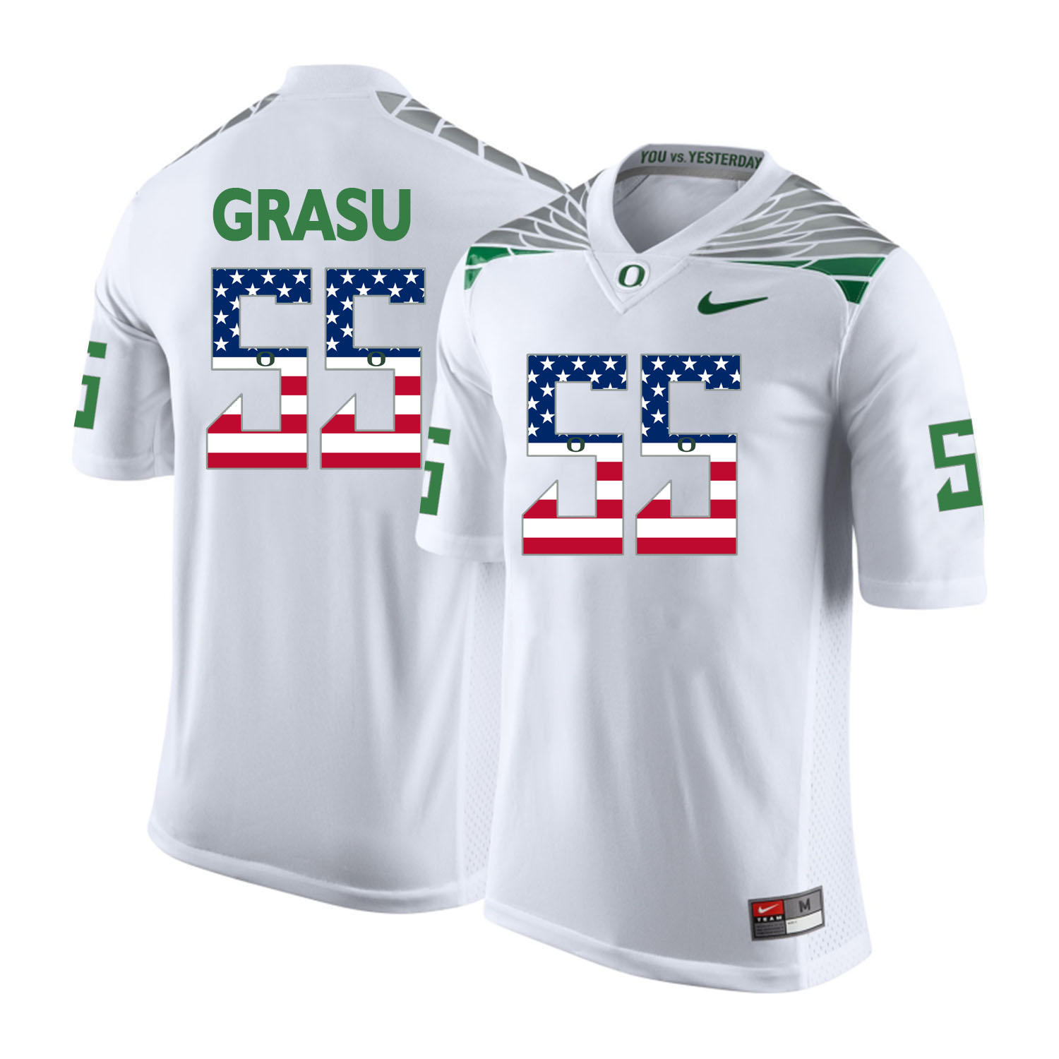 Oregon Ducks 55 Hroniss Grasu White USA Flag College Football Jersey