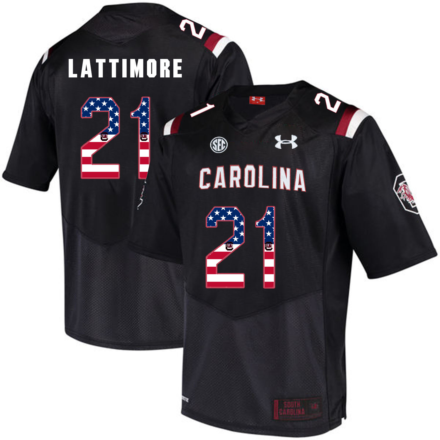 South Carolina Gamecocks 21 Marcus Lattimore Black USA Flag College Football Jersey