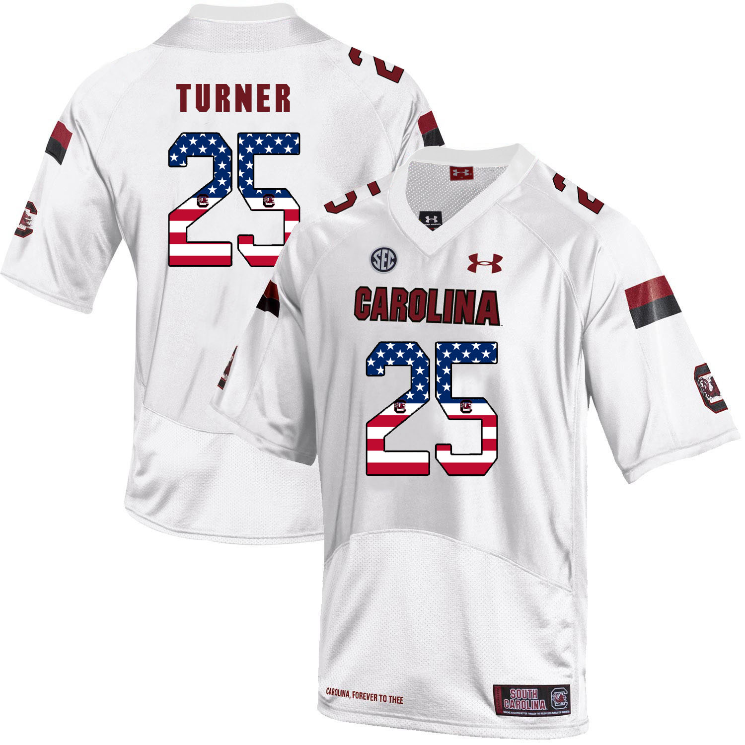 South Carolina Gamecocks 25 A.J. Turner White USA Flag College Football Jersey