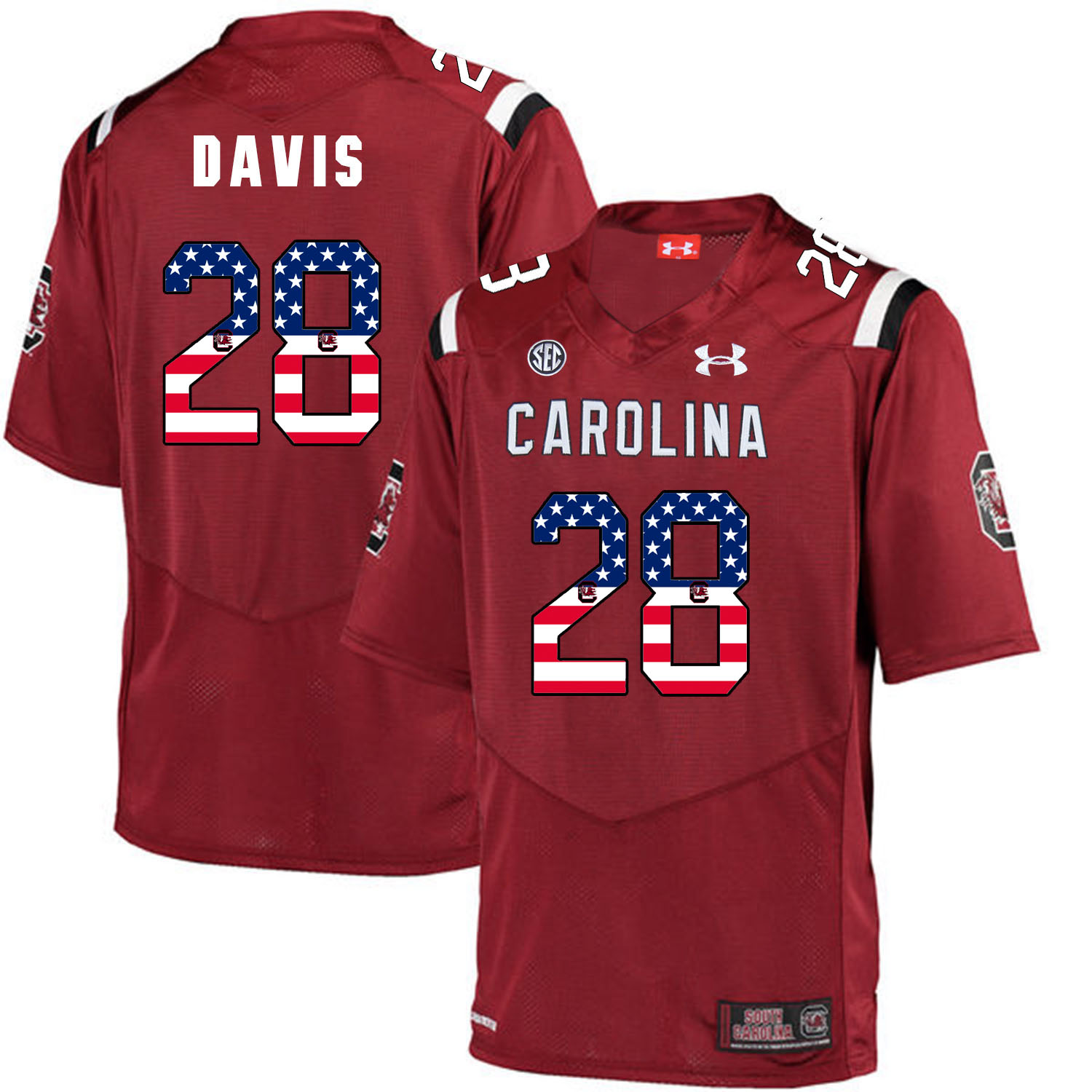 South Carolina Gamecocks 28 Mike Davis Red USA Flag College Football Jersey