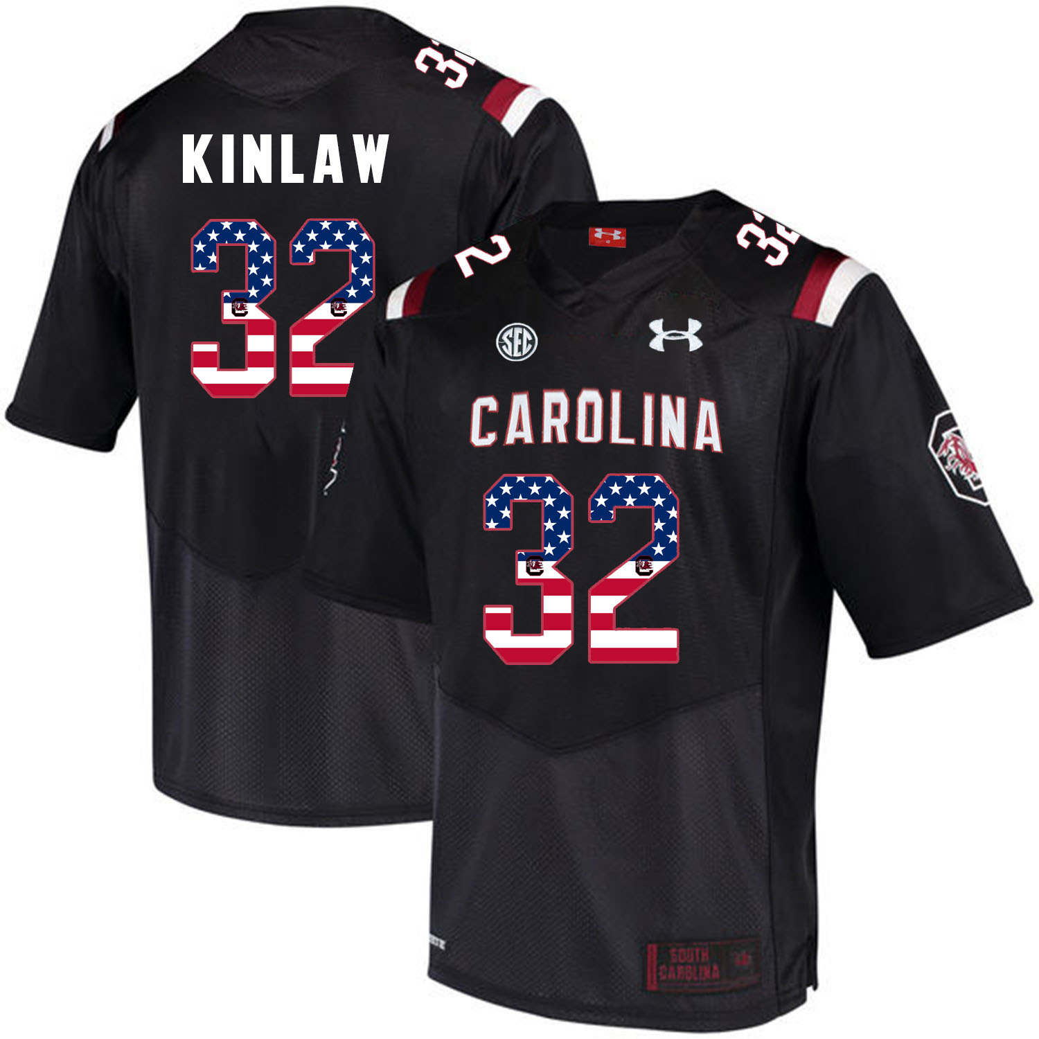 South Carolina Gamecocks 32 Caleb Kinlaw Black USA Flag College Football Jersey