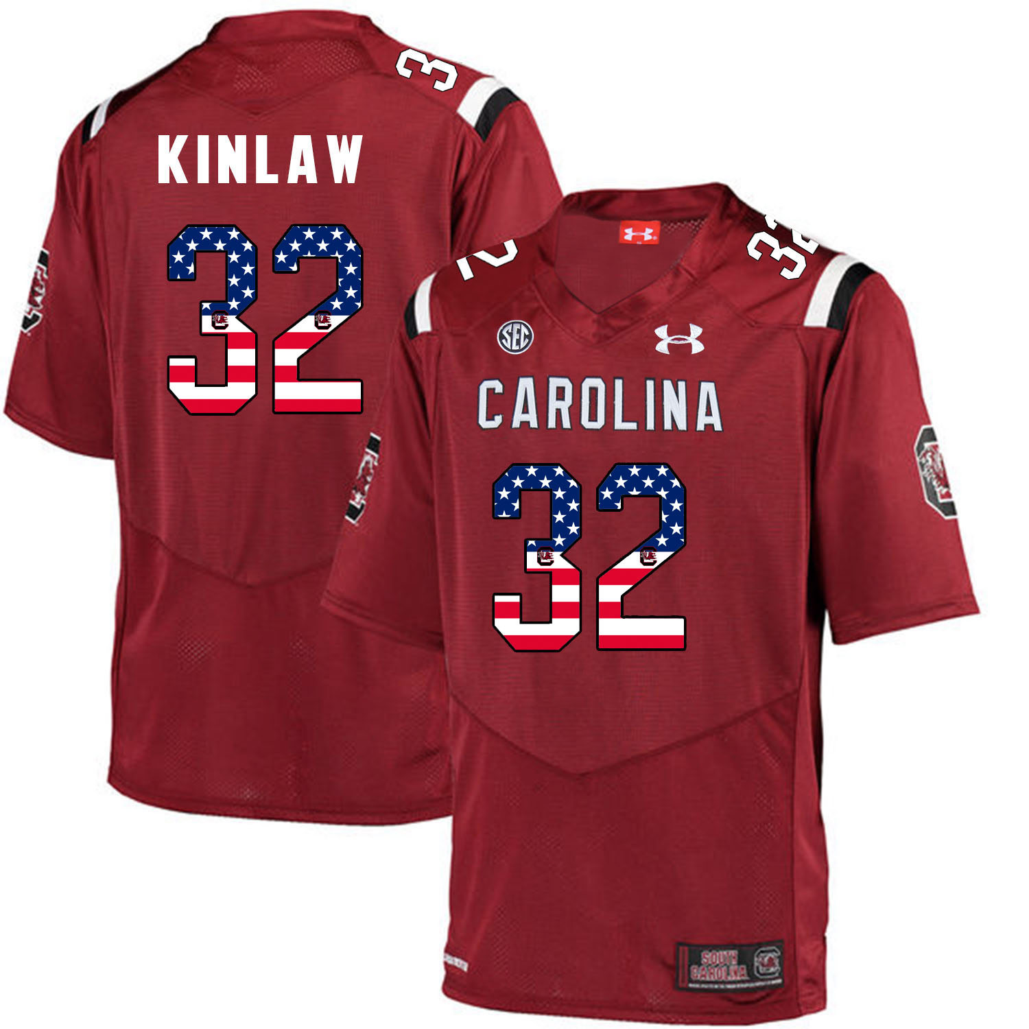 South Carolina Gamecocks 32 Caleb Kinlaw Red USA Flag College Football Jersey