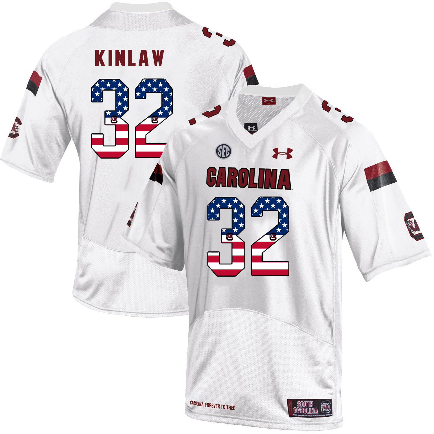South Carolina Gamecocks 32 Caleb Kinlaw White USA Flag College Football Jersey